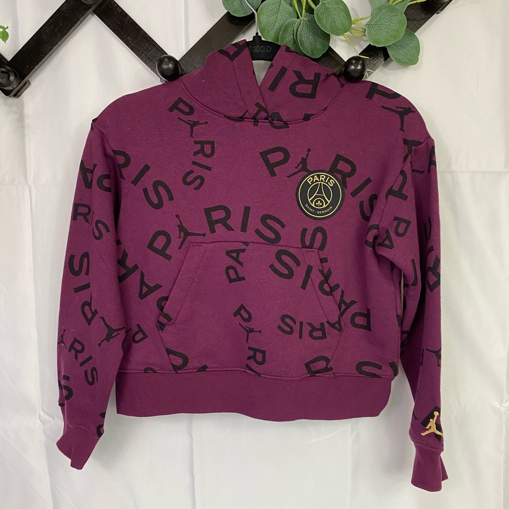 Jordan x Saint Germain Paris Girls Cropped Purple Pullover Hoodie- Size M 10-12